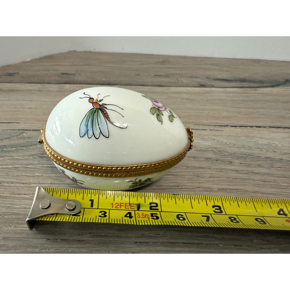 Tiffany & Co Limoges France Hand Painted Porcelain Egg Trinket Floral Dragonfly - Picture 10 of 11